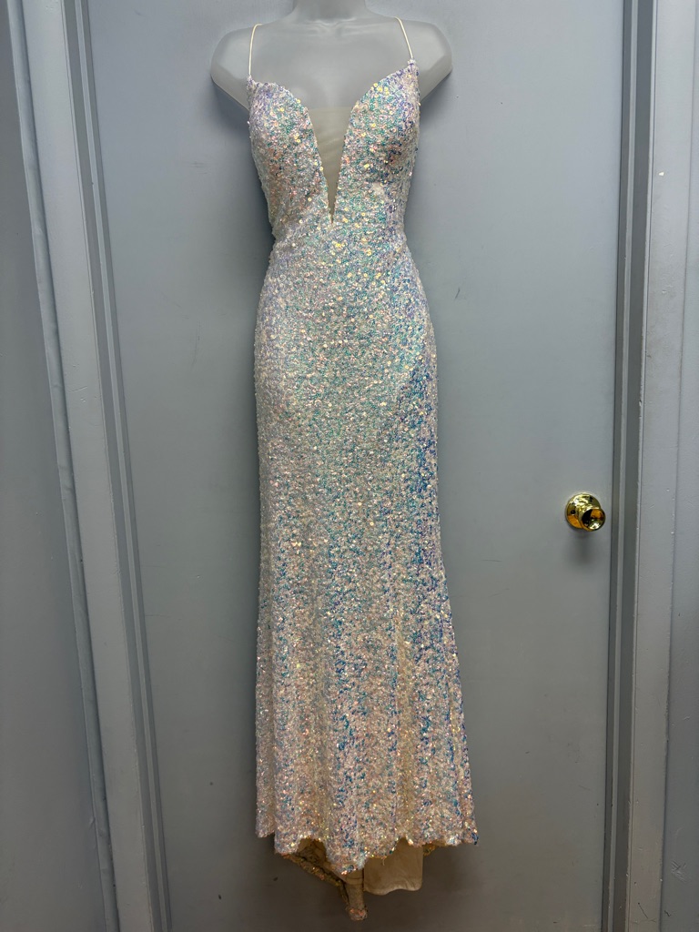 Nox Anabel Iridescent Sequin Gown Lace-Up Back Mermaid Formal Dress Size 12